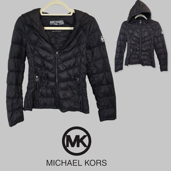 Michael Kors Black Packable Down Fill   Hooded Coat Jacket Womens XS - Picture 1 of 16